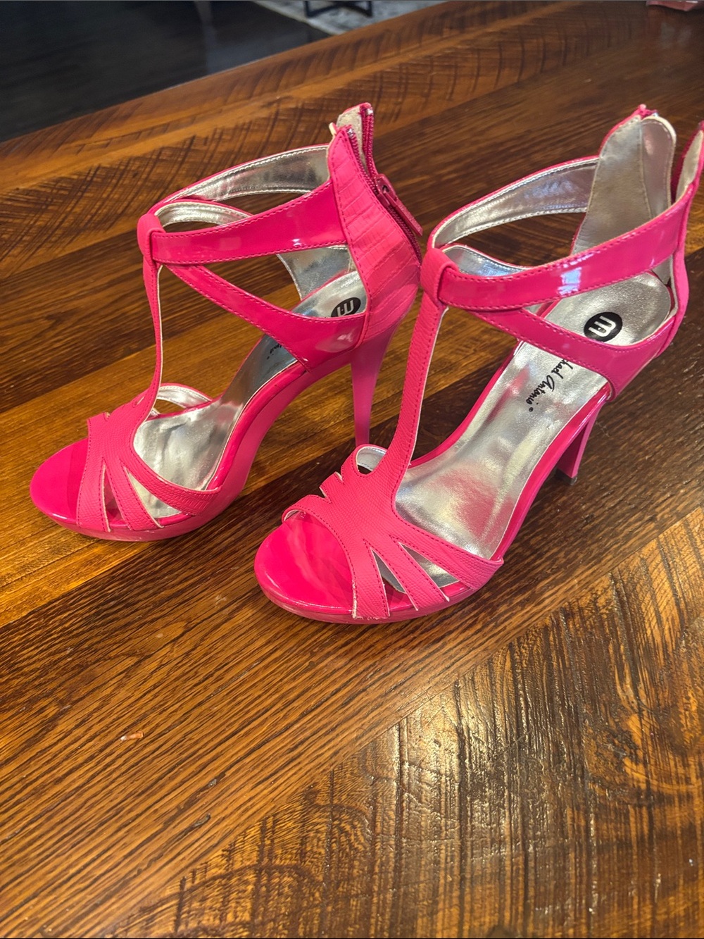 Michael Antonio Bright Pink T-Strap High Heel Sandals - Picture 2 of 7